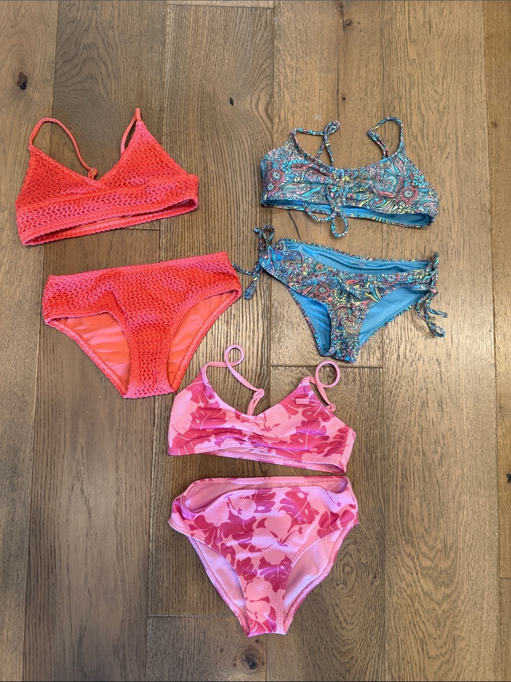 Girls Three-Piece Girls' Bikini bundle - Coral, Blue Paisley & Pink Floral